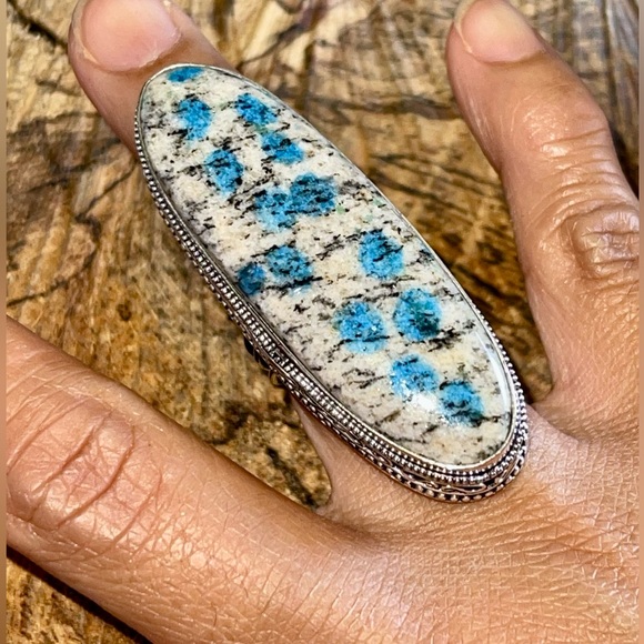Large K2 Raindrop Azurite Ring Size 7 1/4 - Picture 2 of 7